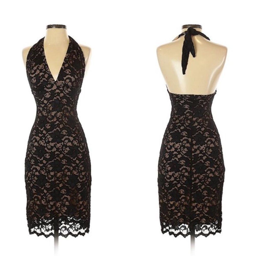 True Meaning Black Lace Halter Midi Dress Size S Cocktail Party Evening